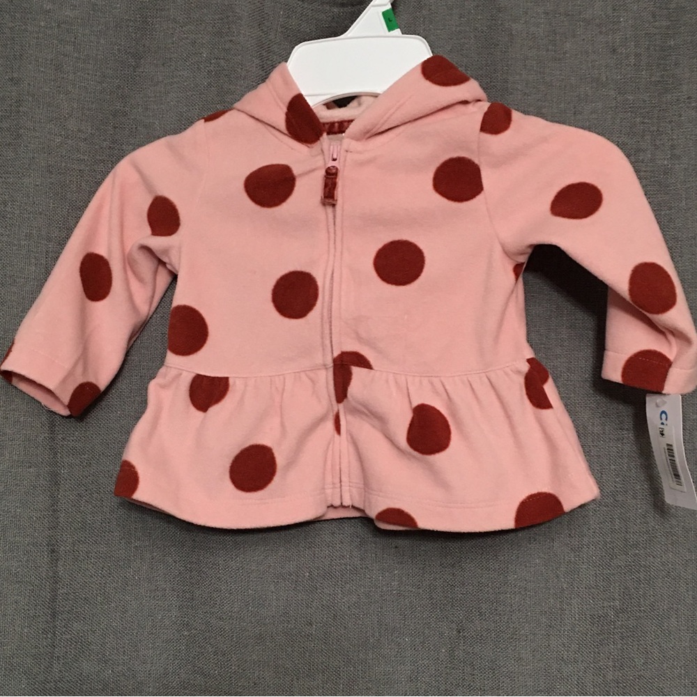 Carter's Baby Girl Lightweight Fleece Peplum Jacket 9M Pink multi Polka dot New - Picture 3 of 10